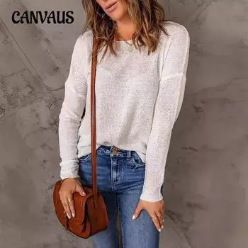 Осенне-зимний свитер с длинным рукавом для женщин больших размеров, повседневный универсальный свитер, топы S белый