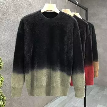 Осенне-зимний свитер с градиентными цветами, мужская модная утолщенная рубашка с круглым вырезом, легкий свитер для зрелого возраста и дикого стиля M хаки