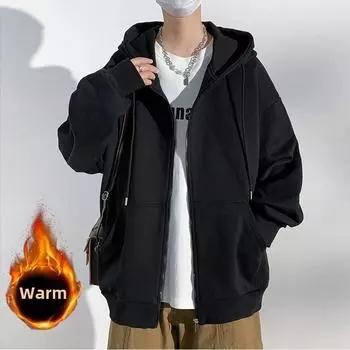 Осенне-зимний свитер с капюшоном для мужчин и пар в стиле колледжа, корейская версия, утолщенная флисовая повседневная куртка для студентов S