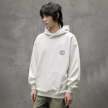 Осенне-зимний свитер с капюшоном, мужской свободный свитер большого размера, американский модный бренд, ретро, базовый повседневный топ M белый