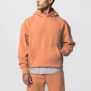 Осенне-зимний свитер с капюшоном, свободный спортивный свитер с длинными рукавами, однотонный пуловер, топ оранжевый