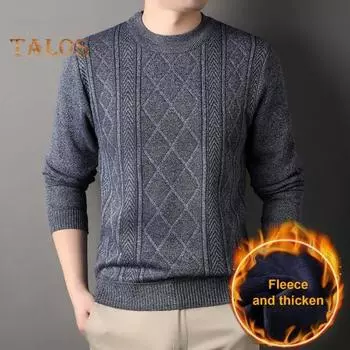 Осенне-зимний свитер с круглым вырезом, длинными рукавами, однотонный, плотный, эластичный, свободный, вязаный, теплый, средней длины, повседневный топ M бежевый