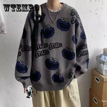 Осенне-зимний свитер с круглым вырезом для пар, жаккардовый трендовый теплый пуловер с героями мультфильмов, мягкий свободный повседневный свитер, рубашка-нижняя рубашка 3XL белый