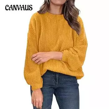 Осенне-зимний свитер с круглым вырезом и расклешенными манжетами, свободный женский свитер большого размера S белый