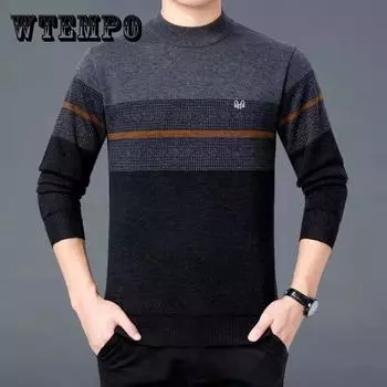 Осенне-зимний свитер с круглым вырезом и бархатная подкладка, футболка, трикотаж, термобелье, пуловер, кардиган 4XL