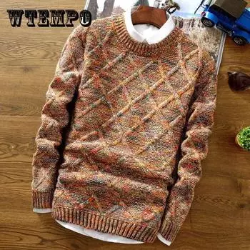 Осенне-зимний свитер с круглым вырезом и ромбовидным узором, рубашка с окантовкой, фирменный трикотажный свитер Tide, мужской теплый кардиган 3XL