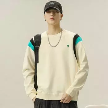 Осенне-зимний свитер с круглым вырезом, мужской свободный корейский вариант тренда, контрастные цвета, мужская повседневная куртка с длинными рукавами, прилив M абрикосовый