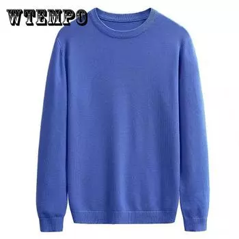 Осенне-зимний свитер с круглым вырезом, однотонная рубашка с низом, модный брендовый вязаный свитер, дикий кардиган, мужской теплый пуловер 2XL синий