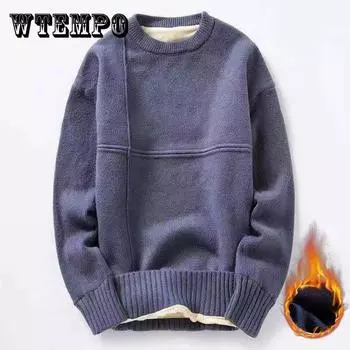 Осенне-зимний свитер с круглым вырезом, однотонная рубашка с бахромой, утолщенный бархатный свитер Tide Brand, свободный кардиган, мужской теплый пуловер M синий