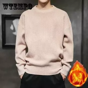 Осенне-зимний свитер с круглым вырезом, однотонная рубашка с толстым нижним краем из бархата, фирменный свитер Tide, универсальный кардиган, мужской теплый свитер 3XL розовый