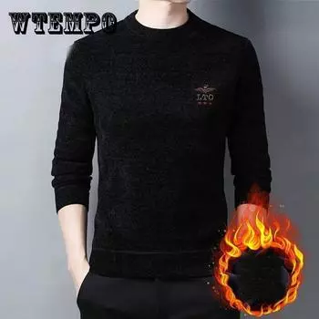 Осенне-зимний свитер с круглым вырезом плюс бархатная рубашка с подкладкой, футболка, трикотаж, термобелье, пуловер 4XL вино красного