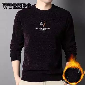 Осенне-зимний свитер с круглым вырезом плюс бархатная утепленная нижняя рубашка футболка трикотаж термобелье пуловер для молодежи и среднего возраста 3XL темно-зеленого