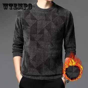 Осенне-зимний свитер с круглым вырезом плюс бархатная рубашка с подкладкой, футболка, трикотаж, термобелье, пуловер 4XL синий