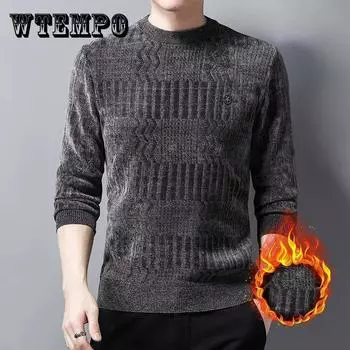 Осенне-зимний свитер с круглым вырезом плюс бархатная рубашка с подкладкой, футболка, трикотаж, термобелье, пуловер 4XL синий