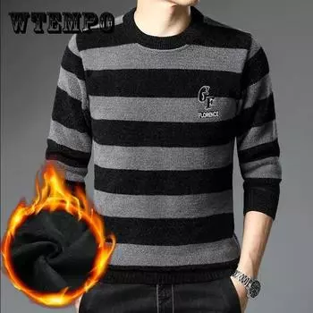 Осенне-зимний свитер с круглым вырезом плюс бархатная утепленная нижняя рубашка футболка трикотаж термобелье пуловер для молодежи и среднего возраста 4XL