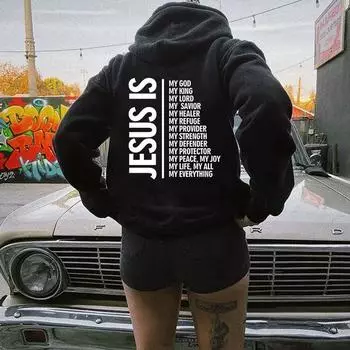 Осенне-зимний свитер с модным принтом в виде букв, капюшоном, воротником-рюкзаком, флисовым рукавом, женский свитер XS