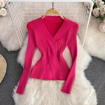 Осенне-зимний свитер с перекрещенным V-образным вырезом и тонким верхом, дизайн маленького свитера в иностранном стиле