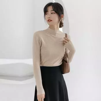 Осенне-зимний свитер с половиной водолазки, тонкий топ с длинными рукавами, однотонный нижний свитер OneSize серый