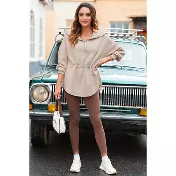 Осенне-зимний свитер с прорезным лацканом, молнией на половину длины, с завязками на шнурке, разрезом, повседневная толстовка S чёрный