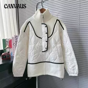 Осенне-зимний свитер с воротником-стойкой, куртка женская, свободная, большого размера, цветная, сращивающаяся, хлопковая одежда, вязаный кардиган One size бежевый