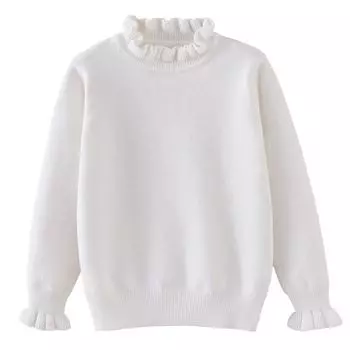 Осенне-зимний свитер с высоким воротником для девочек, пуловер с отделкой «деревянное ушко», базовый свитер, детский свитер для тепла 90cm