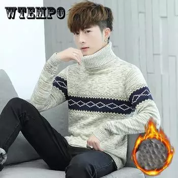 Осенне-зимний свитер с высоким воротником, жаккардовая рубашка, утепленный брендовый свитер, универсальный кардиган, мужской теплый пуловер 3XL бежевый