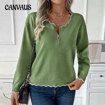 Осенне-зимний свитер с застежкой-молнией и боковой вязкой, повседневный свитер с круглым вырезом S зелёный