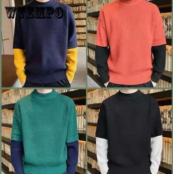 Осенне-зимний свитер со средним вырезом, подходящая по цвету нижняя рубашка, свитер бренда Tide, универсальный кардиган, мужской теплый пуловер 3XL