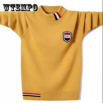 Осенне-зимний свитер со средним вырезом, утепленная рубашка с низом, фирменный свитер Tide, универсальный шерстяной свитер, теплый пуловер для мальчиков младшего и старшего школьного возраста 3XL жёлтый