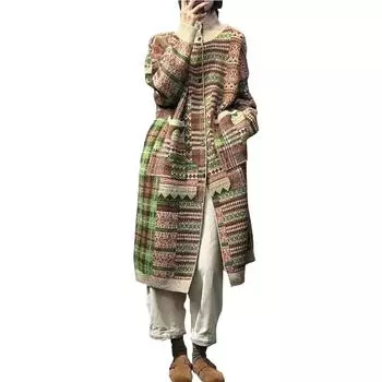 Осенне-зимний свитер-свитер в японском ретро-этническом стиле с принтом в ленивом тренде One Size зелёный