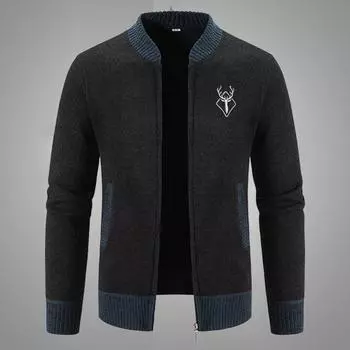 Осенне-зимний свитер Yousheng, пальто с боковыми карманами, круглым вырезом, застежкой-молнией, облегающим кроем, утолщенными длинными рукавами, вышивкой, повседневная одежда, куртка для работы и свиданий M чёрный