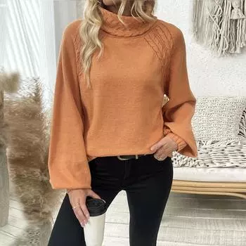 Осенне-зимний свитер женский прямой цветочный полуводолазка свободный свитер с рукавами принцессы L оранжевый