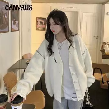 Осенне-зимний свитер, женский свободный топ в стиле ретро, вязаный кардиган, куртка Tide One Size белый