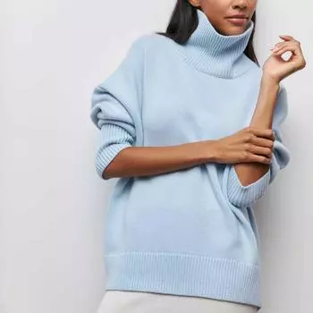 Осенне-зимний свитер, женский вязаный свитер с полуводолазкой и длинным рукавом, свободный топ, женский пуловер, теплый женский свитер S чёрный