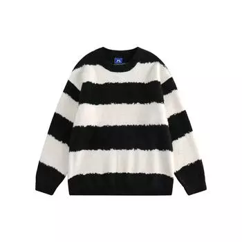 Осенне-зимний свободный свитер для пары в ленивом стиле, мужской модный полосатый свитер с круглым вырезом, теплый плюшевый свитер с оленем M