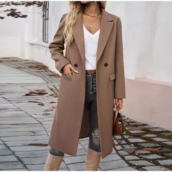 Осенне-зимний темпераментный деловой пиджак средней длины с лацканами для офиса и леди в повседневном стиле S абрикосовый