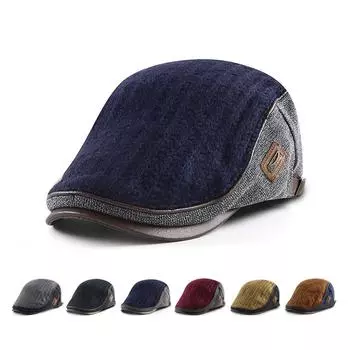 Осенне-зимний теплый берет, вязаная шапка для мужчин и женщин, британские плоские кепки среднего возраста, фуражка красный