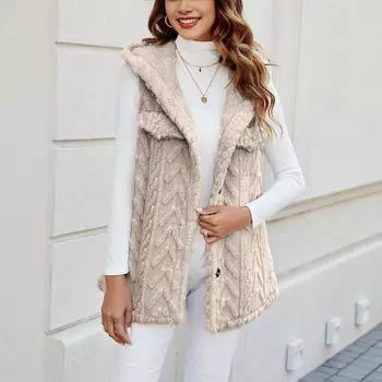 Осенне-зимний теплый и модный темпераментный плюшевый кардиган с капюшоном средней длины куртка S абрикосовый