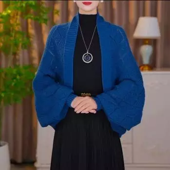 Осенне-зимний теплый клетчатый вязаный кардиган-шаль - стильная, универсальная верхняя одежда One Size коричневый