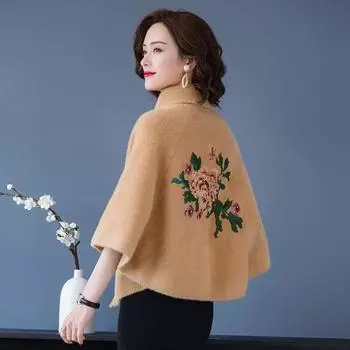 Осенне-зимний теплый маленький плащ модный и универсальный женский плащ с круглым вырезом и вышивкой One size красный