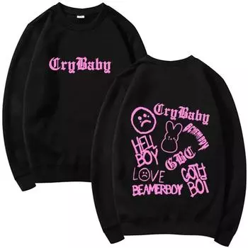 Осенне-зимний теплый топ Lil Emo Rap Goth Peep Hip Hop Printed Crew Neck Sweatshirt Trendy Fashion Clothing Pullovers & Long Sleeves Women s S чёрный