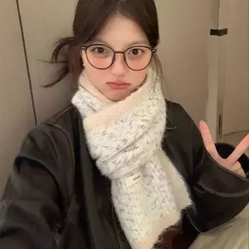 Осенне-зимний теплый утолщенный однотонный шарф для женщин, новый корейский стиль, вязаный универсальный платок, шарфы на шею бежевый