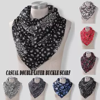 Осенне-зимний теплый ветрозащитный двухслойный шарф с пряжкой и принтом цветов кешью разноцветный