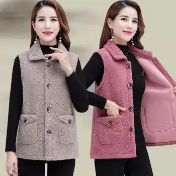 Осенне-зимний теплый женский жилет без рукавов с сердечком и верхним пальто M розовый