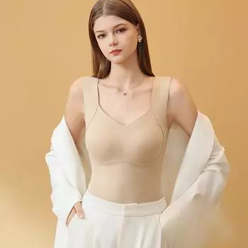 Осенне-зимний теплый жилет для женщин из шерсти и шелка, поддерживающий грудь, фиксированная подушка для груди с бархатной и бесшовной подкладкой, нижний слой нижнего белья M чёрный