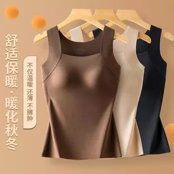 Осенне-зимний теплый жилет жилет с интегрированной фиксированной чашкой, облегающий внутренний крой с немаркой основой, широкие плечи, без рукавов, согревающая теплая одежда M [Recommended 80-50kg] чёрный