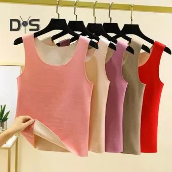 Осенне-зимний термобелье DE Velvet с круглым вырезом без рукавов, однотонное бесшовное теплое нижнее белье, верхние части 2XL чёрный