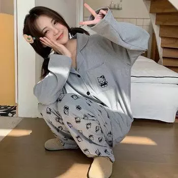 Осенне-зимний толстый длинный рукав милый мультяшный свободный комплект для отдыха дома M