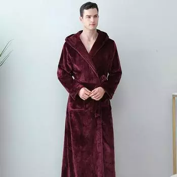 Осенне-зимний толстый и длинный банный халат для мужчин, удобная пижама с капюшоном, ночная рубашка из фланели для пары L светло-зеленый