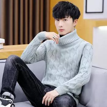 Осенне-зимний толстый мужской свитер с высоким воротом и витым цветком, теплый вязаный свитер для молодых студентов, топ M серый